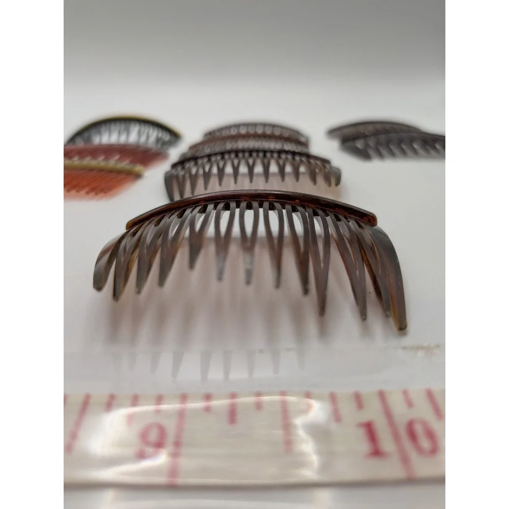 Vintage Goody Mini Hair Combs Side Pin Brown Marble Tortoise 2